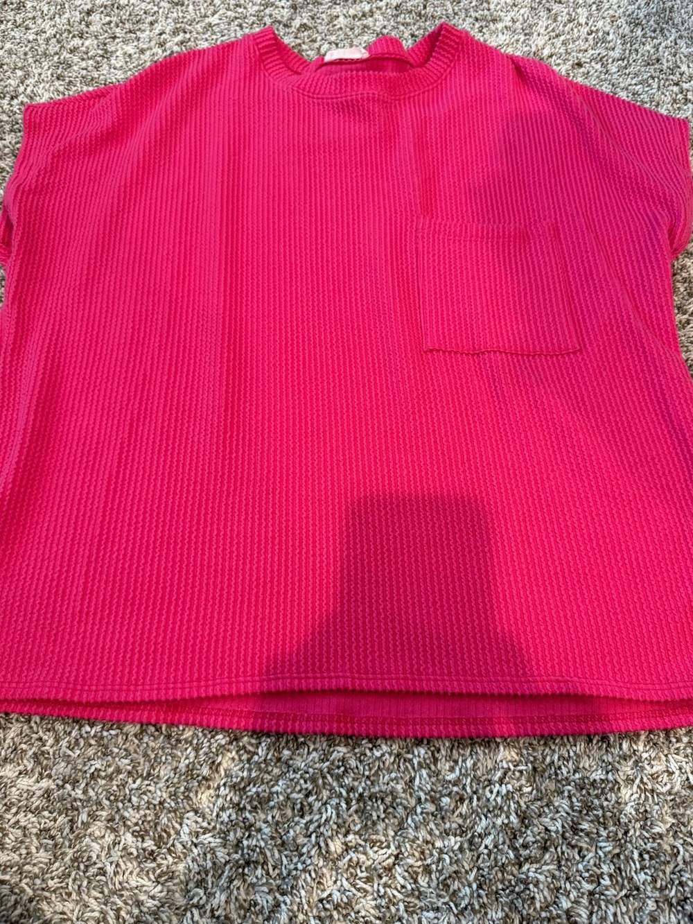 Bright Hot Pink Short Sleeve Knit Top with Chest Pocket